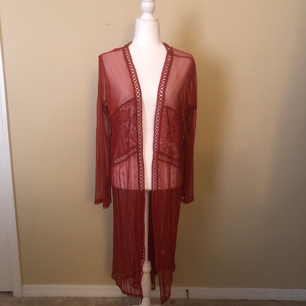 Burnt Orange Lace Long Duster